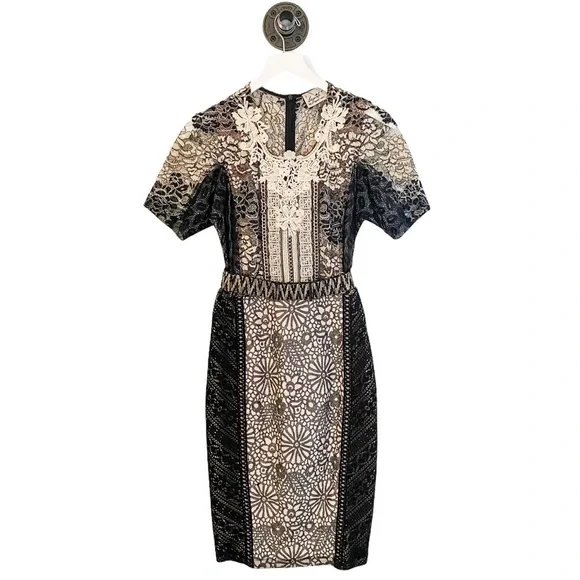 Beguile by Byron Lars Melange Lace Pencil Dress in Black and Ivory - Picture 4 of 12